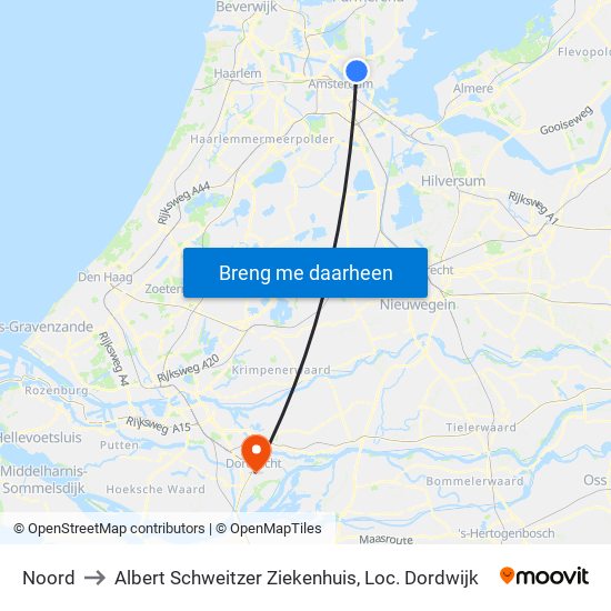 Noord to Albert Schweitzer Ziekenhuis, Loc. Dordwijk map