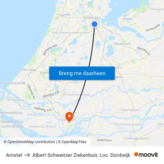 Amstel to Albert Schweitzer Ziekenhuis, Loc. Dordwijk map