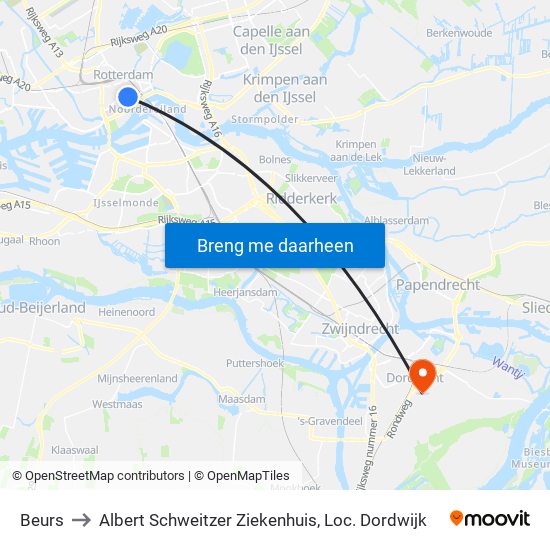 Beurs to Albert Schweitzer Ziekenhuis, Loc. Dordwijk map