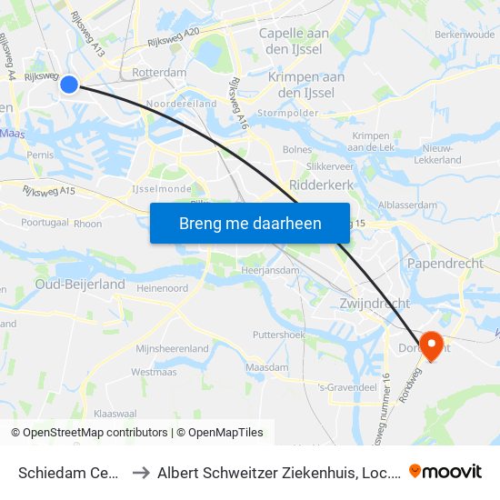 Schiedam Centrum to Albert Schweitzer Ziekenhuis, Loc. Dordwijk map