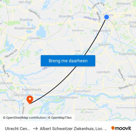 Utrecht Centraal to Albert Schweitzer Ziekenhuis, Loc. Dordwijk map