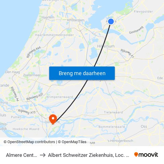Almere Centrum to Albert Schweitzer Ziekenhuis, Loc. Dordwijk map