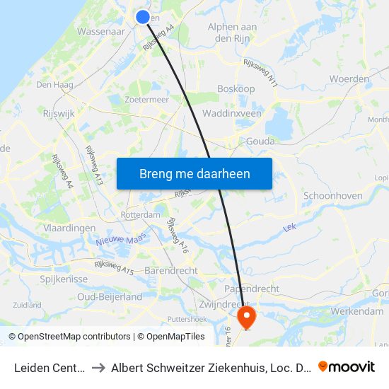 Leiden Centraal to Albert Schweitzer Ziekenhuis, Loc. Dordwijk map