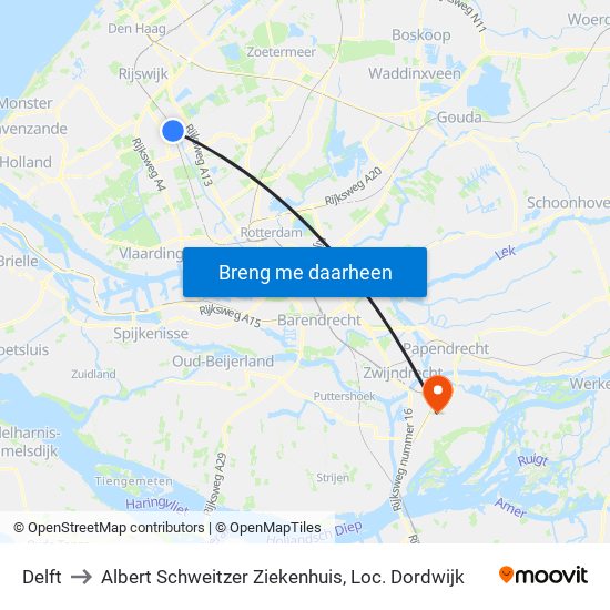Delft to Albert Schweitzer Ziekenhuis, Loc. Dordwijk map