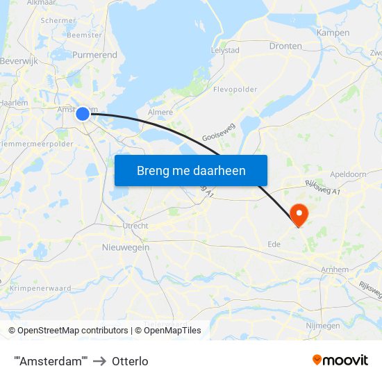 ""Amsterdam"" to Otterlo map