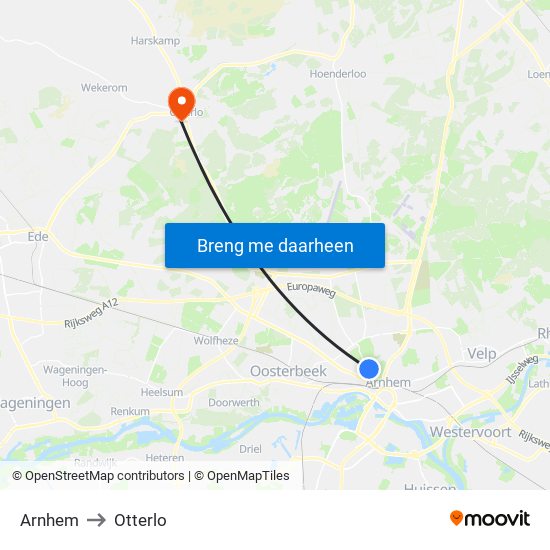 Arnhem to Otterlo map