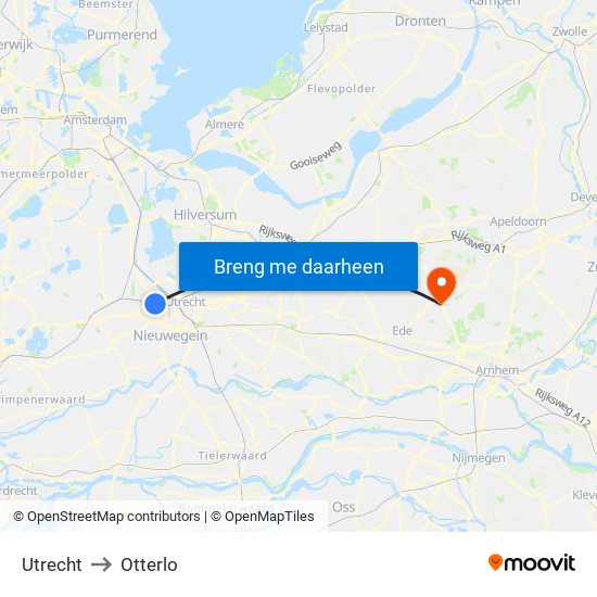 Utrecht to Otterlo map