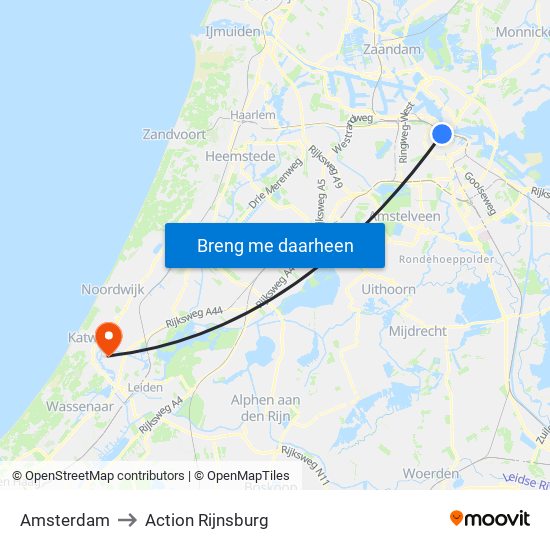 Amsterdam to Action Rijnsburg map