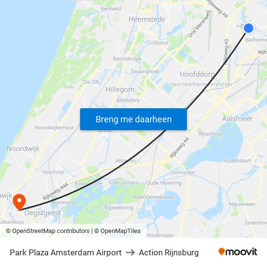 Park Plaza Amsterdam Airport to Action Rijnsburg map