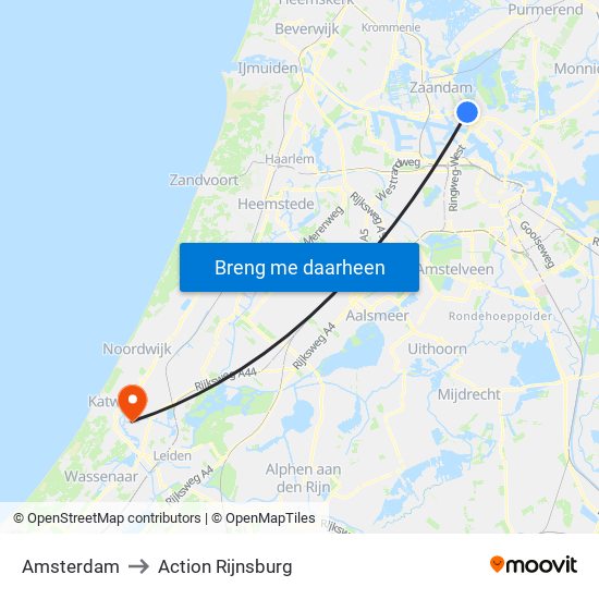 Amsterdam to Action Rijnsburg map