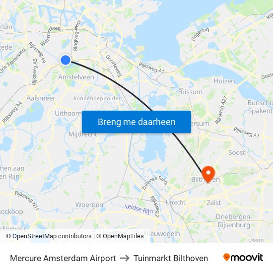 Mercure Amsterdam Airport to Tuinmarkt Bilthoven map