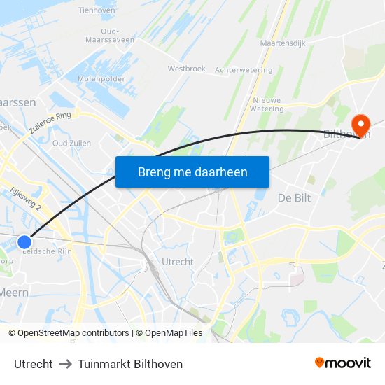Utrecht to Tuinmarkt Bilthoven map