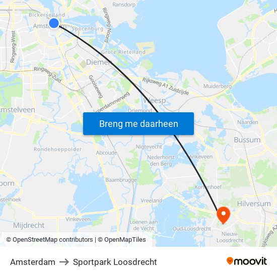 Amsterdam to Sportpark Loosdrecht map