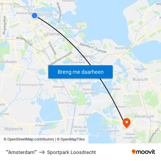 ""Amsterdam"" to Sportpark Loosdrecht map