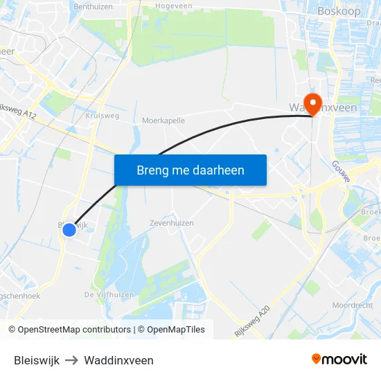 Bleiswijk to Waddinxveen map