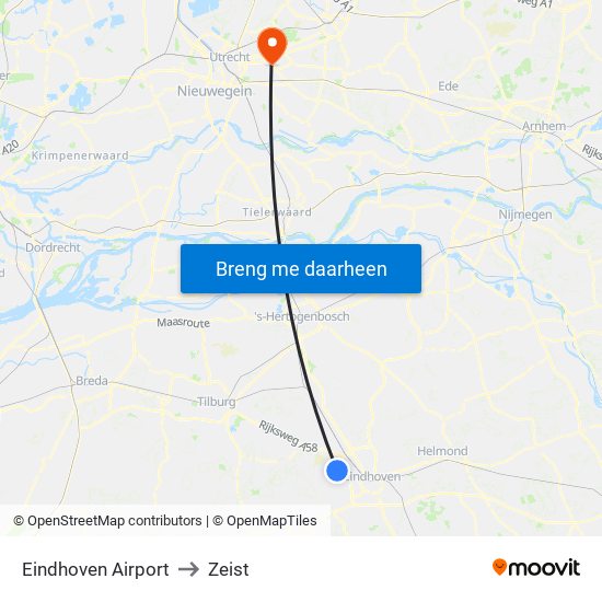 Eindhoven Airport to Zeist map