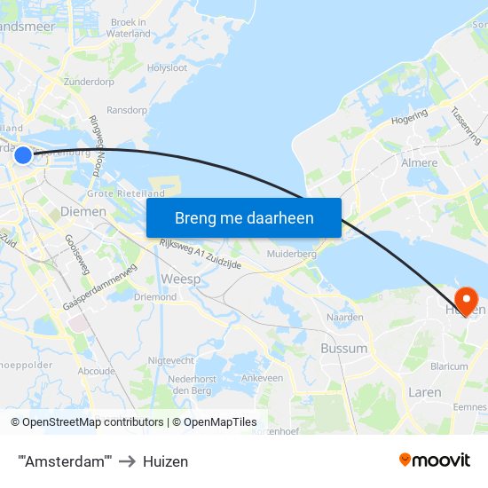 ""Amsterdam"" to Huizen map