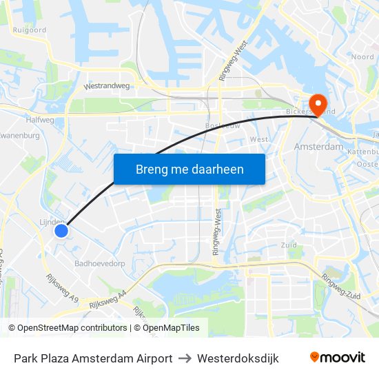 Park Plaza Amsterdam Airport to Westerdoksdijk map