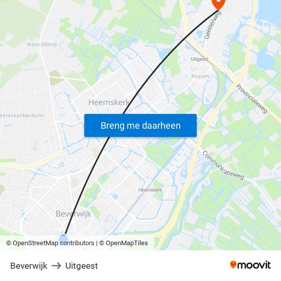 Beverwijk to Uitgeest map