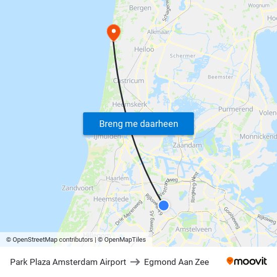 Park Plaza Amsterdam Airport to Egmond Aan Zee map