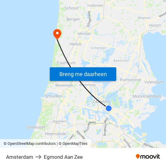 Amsterdam to Egmond Aan Zee map