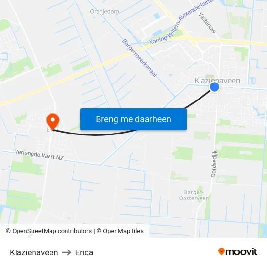Klazienaveen to Erica map