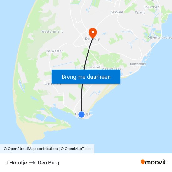 t Horntje to Den Burg map