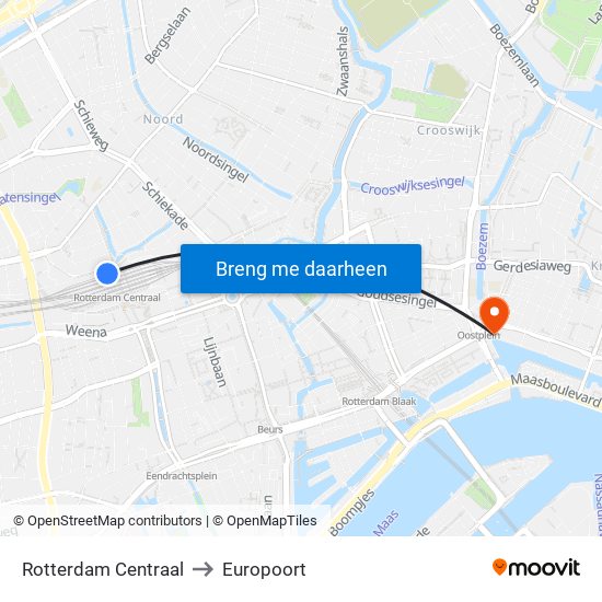 Rotterdam Centraal to Europoort map