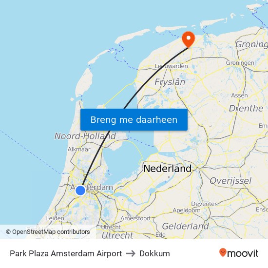 Park Plaza Amsterdam Airport to Dokkum map