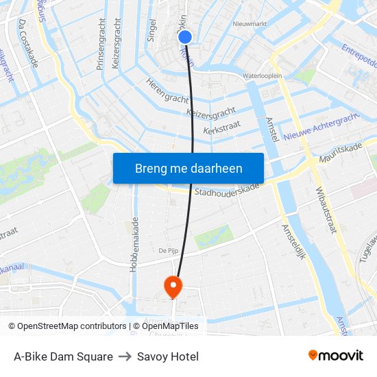 A-Bike Dam Square to Savoy Hotel map