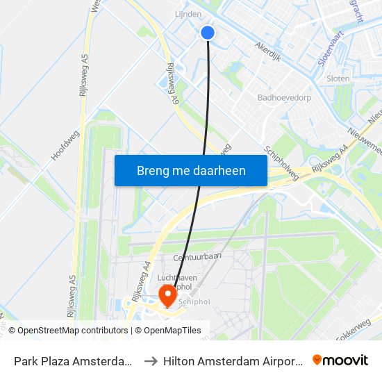 Park Plaza Amsterdam Airport to Hilton Amsterdam Airport Schiphol map