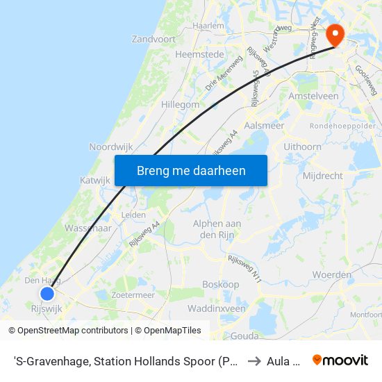 'S-Gravenhage, Station Hollands Spoor (Perron A) to Aula Uva map