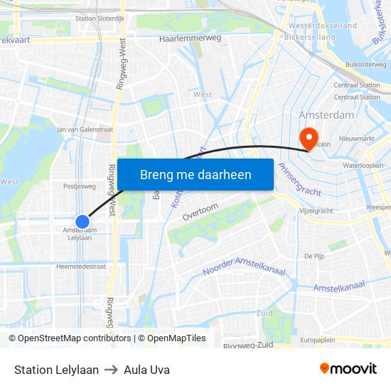 Station Lelylaan to Aula Uva map