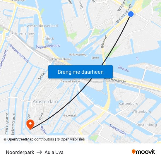 Noorderpark to Aula Uva map