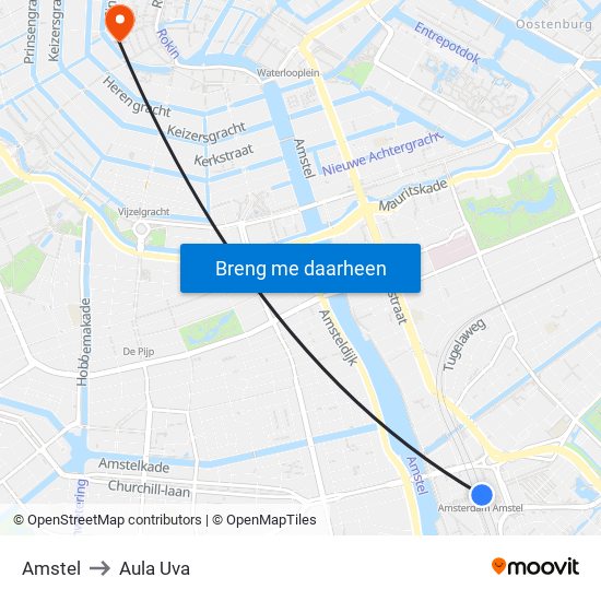 Amstel to Aula Uva map