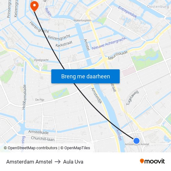 Amsterdam Amstel to Aula Uva map