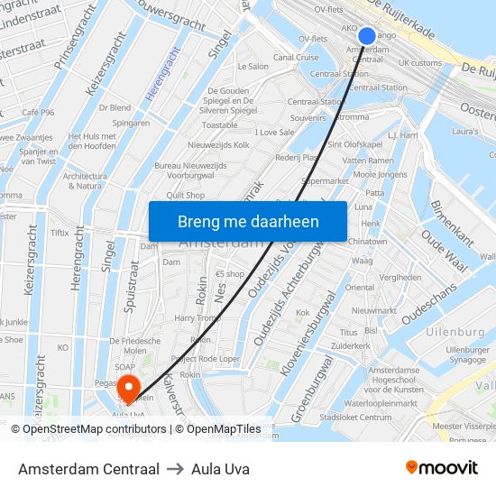 Amsterdam Centraal to Aula Uva map