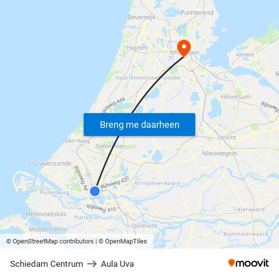 Schiedam Centrum to Aula Uva map