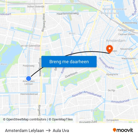 Amsterdam Lelylaan to Aula Uva map