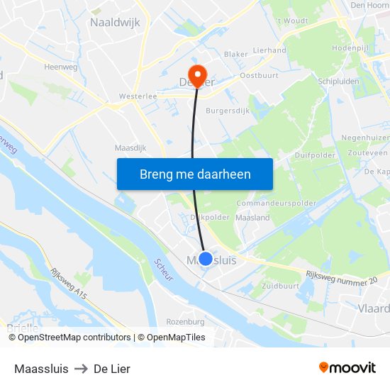 Maassluis to De Lier map