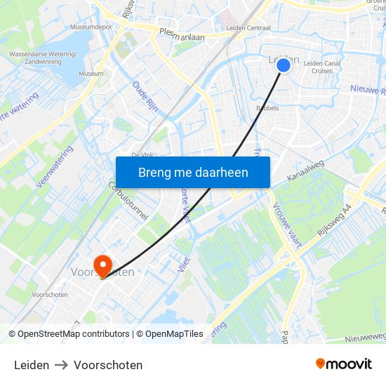 Leiden to Voorschoten map