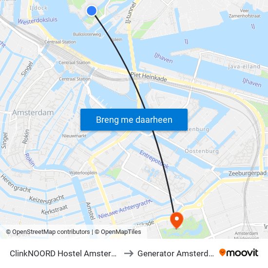 ClinkNOORD Hostel Amsterdam to Generator Amsterdam map
