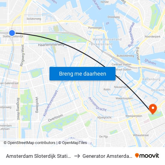 Amsterdam Sloterdijk Station to Generator Amsterdam map