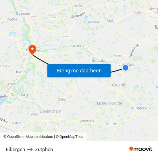 Eibergen to Zutphen map