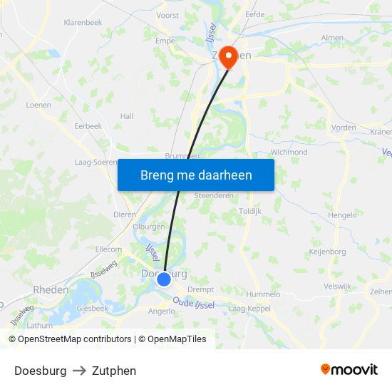 Doesburg to Zutphen map
