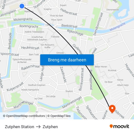 Zutphen Station to Zutphen map