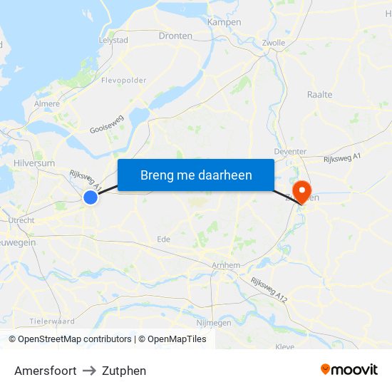 Amersfoort to Zutphen map