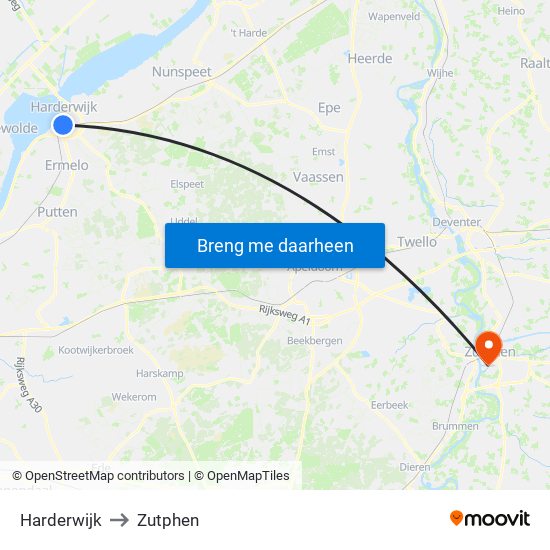 Harderwijk to Zutphen map