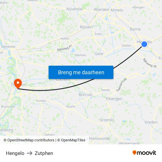 Hengelo to Zutphen map