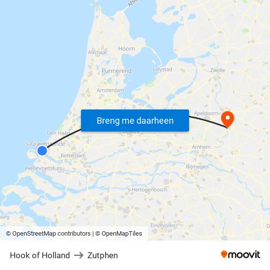 Hook of Holland to Zutphen map